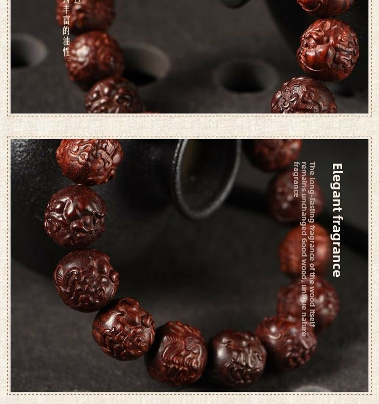 Indian Kirin bracelet carved Buddhist beads bracelet sandalwood play Kirin bracelet hand piece 1.5cm*15 pieces