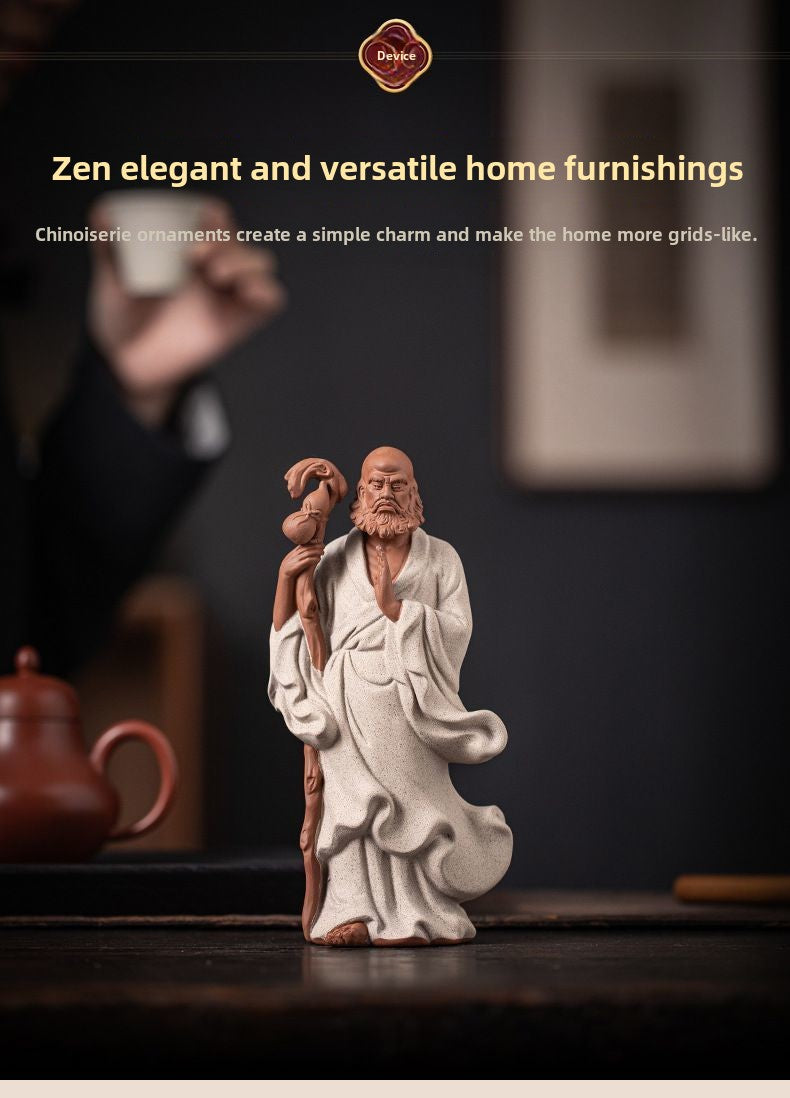 Zen ceramic sculpture of Bodhidharma, a figure on the desktop, a tea pet for the living room, a tea room, a shelf for decoration