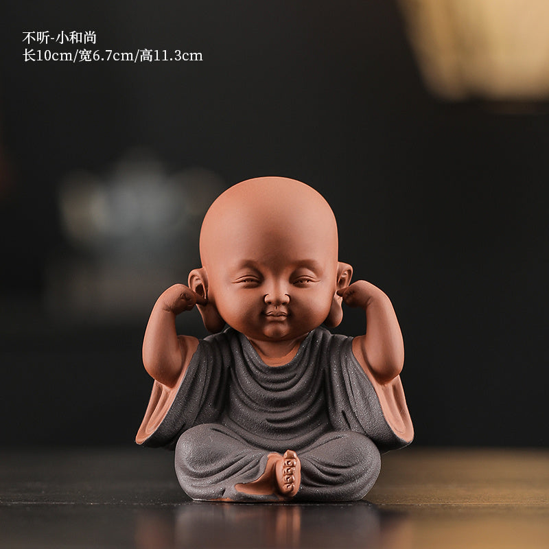 Chinese Zen Three Little Monks Cute Characters Ceramic Home Furnishings Office Desktop Zen Tea Pet Furnishings