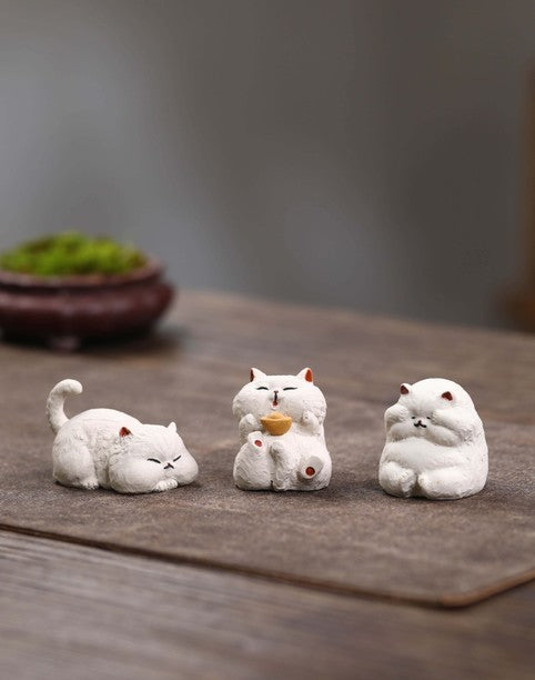 Zisha tea pet cat small ornaments creative handmade lucky cat Yuanbao cat tea set tea tray accessories decoration