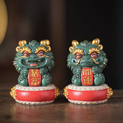 Chinese style cute healing Pixiu Qilin pair of living room entrance feng shui layout home fortune and wealth ornaments