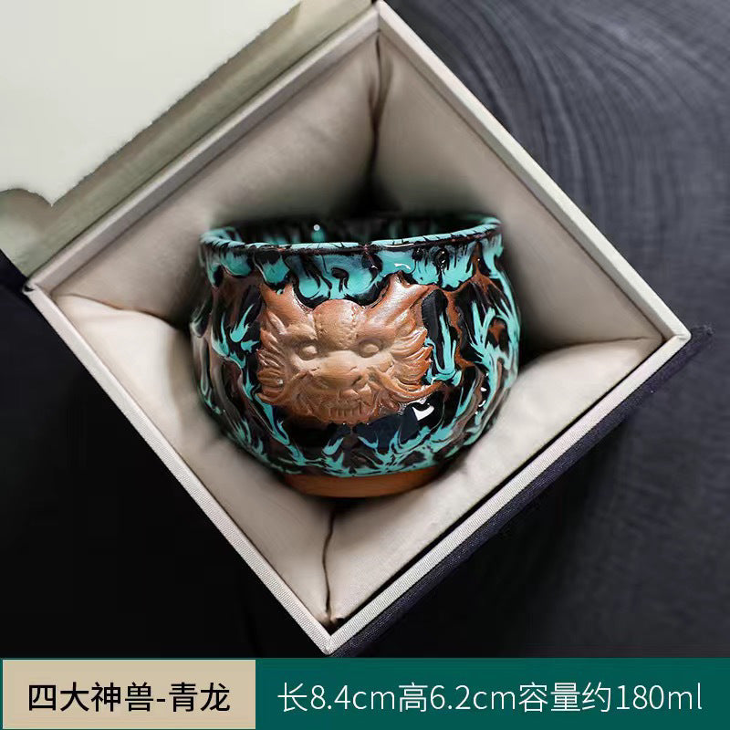 Ceramic Master Kiln Change Kung Fu Tea Set Personal Tea Cup Jianzhan Qinglong Four Tea Cups Mythical Beasts Home Single Cup Tea