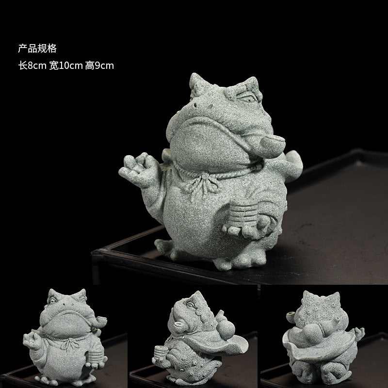 Green sandstone counts with fingers to attract fortune Golden Toad tea pet ornaments boutique can raise tea toy creative frog tea table decoration