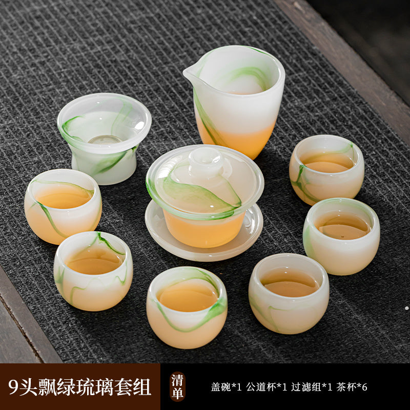 Mutton Fat Jade Porcelain Glass Kung Fu Tea Set 2025 New Light Luxury High-end Home Boutique High-end Tea Cup Set