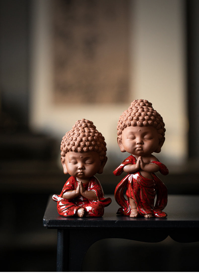 Chinese ceramic baby Buddha Zen ornaments office tea table desktop decorations cute prince Buddha tea pet