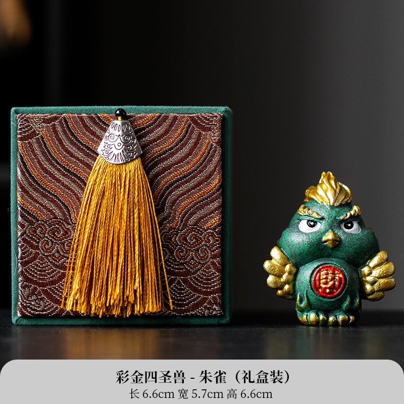 New Chinese style cute healing system fortune-attracting four beasts mascots blue sandstone tea pet ornaments Qinglong desktop decoration