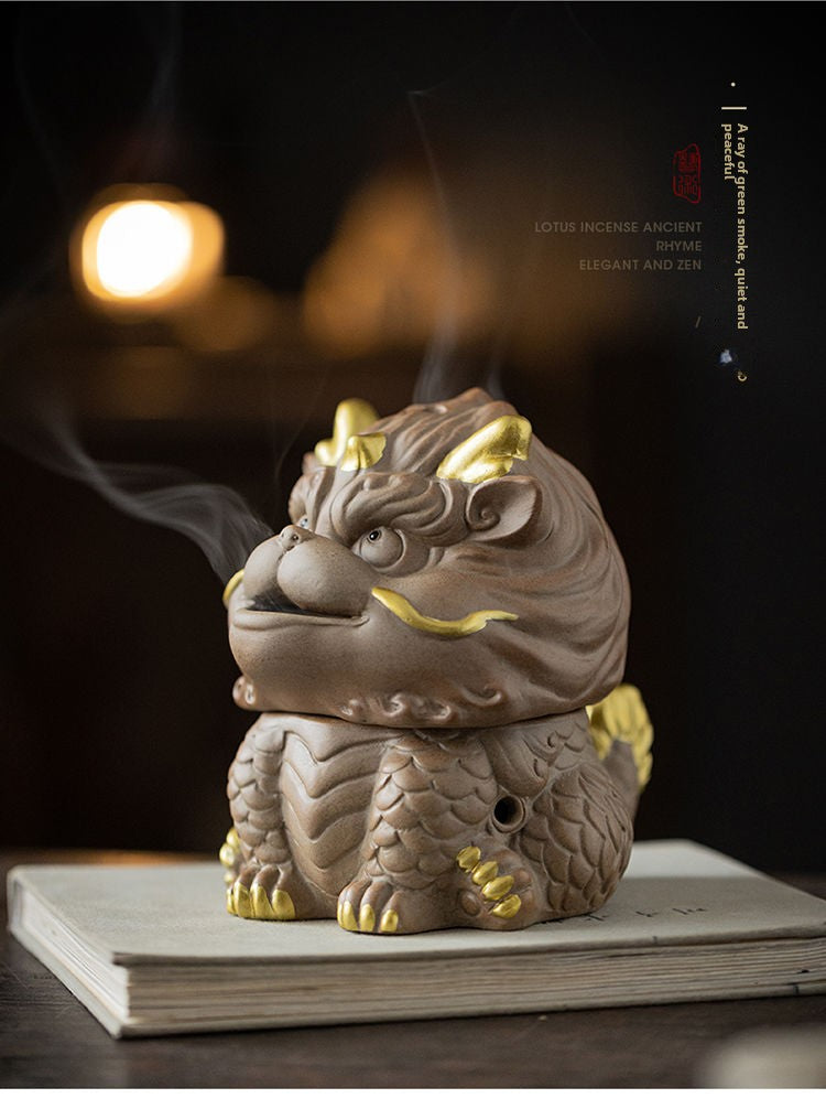 Kirin Incense Burner Suanni Ceramic Mugwort Creative Incense Burner Sandalwood Agarwood Tea Pet Zen Mythical Beast Ornaments