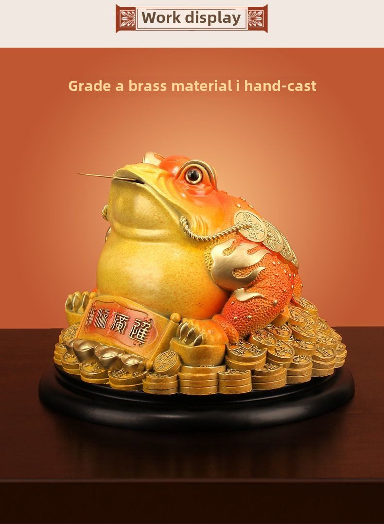 [Wealth and Prosperity] Copper Golden Toad Ornaments Brass Three-legged Golden Cicada Toad Fortune-bringing Living Room Personalized Opening Gift