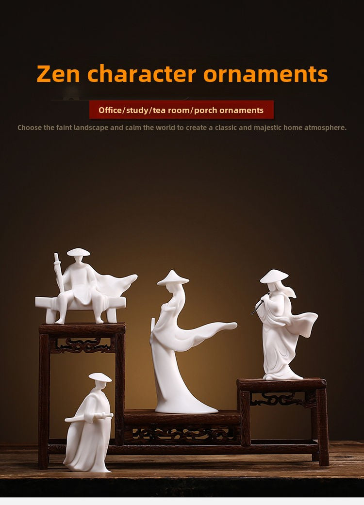 Zen white porcelain Jianghu character ornaments tea ceremony tea pets creative porch ornaments living room non-phase home furnishings