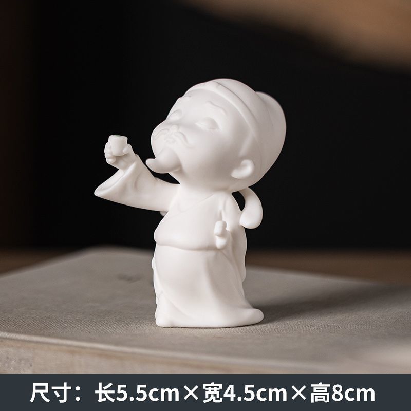 Creative white porcelain Li Bai tea pet small ornaments character home living room study porch office desktop boutique decoration