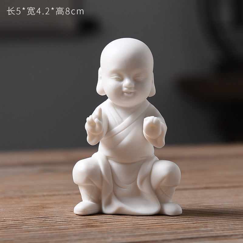 Tea pet ornaments ceramic kung fu little monk boutique can be raised high white porcelain sand mining living room decoration tea utensils table accessories