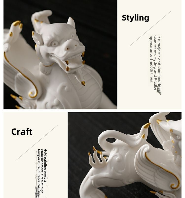 Creative auspicious beasts, lucky Pixiu, a pair of male and female white porcelain tea pets, new Chinese style living room office desktop decoration