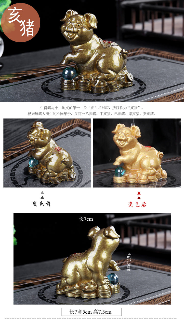 Color changing twelve zodiac animals tea pet ornaments lucky tea toys animal rat ox tiger rabbit dragon snake horse sheep monkey chicken dog pig