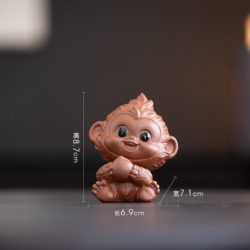 Cute Ceramic Zodiac Monkey Ornaments Boutique Purple Clay Tea Pet Home Living Room Desktop Decoration Creative Ceramic Car