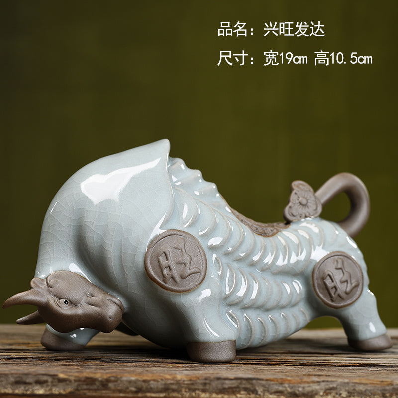 Niuqi Chongtian Geyao Twelve Zodiac Ox Ceramic Crafts Living Room Wine Cabinet Office Desktop Decoration