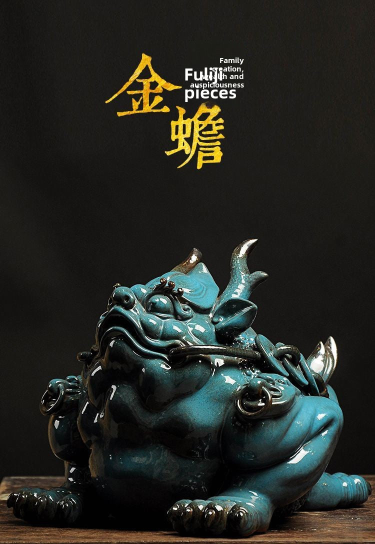 Zeng Guoqing Golden Toad Ornaments Fortune Large Three-legged Toad Toad Liu Hai Playing Golden Cicada Opening Gift Chinese Ceramic