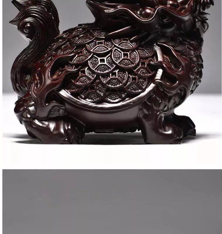 Ebony wood carved dragon turtle ornaments mahogany carving crafts solid wood dragon head turtle basalt home office decoration