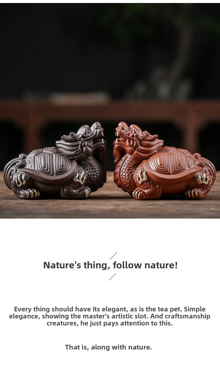 Yixing purple sand blessing dragon turtle tea pet blessing fortune sculpture handmade tea set tea ceremony tea tray tea table tea play ornaments