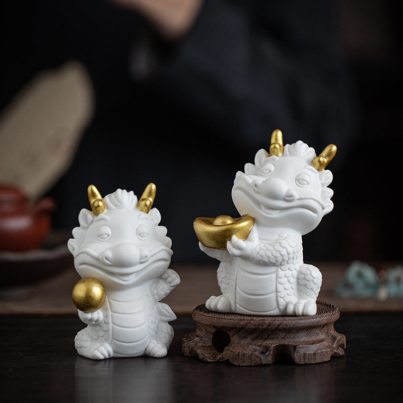 Creative white porcelain cute zodiac dragon tea pet ornaments lucky dragon tea ceremony tea play tea table decoration mascot gift