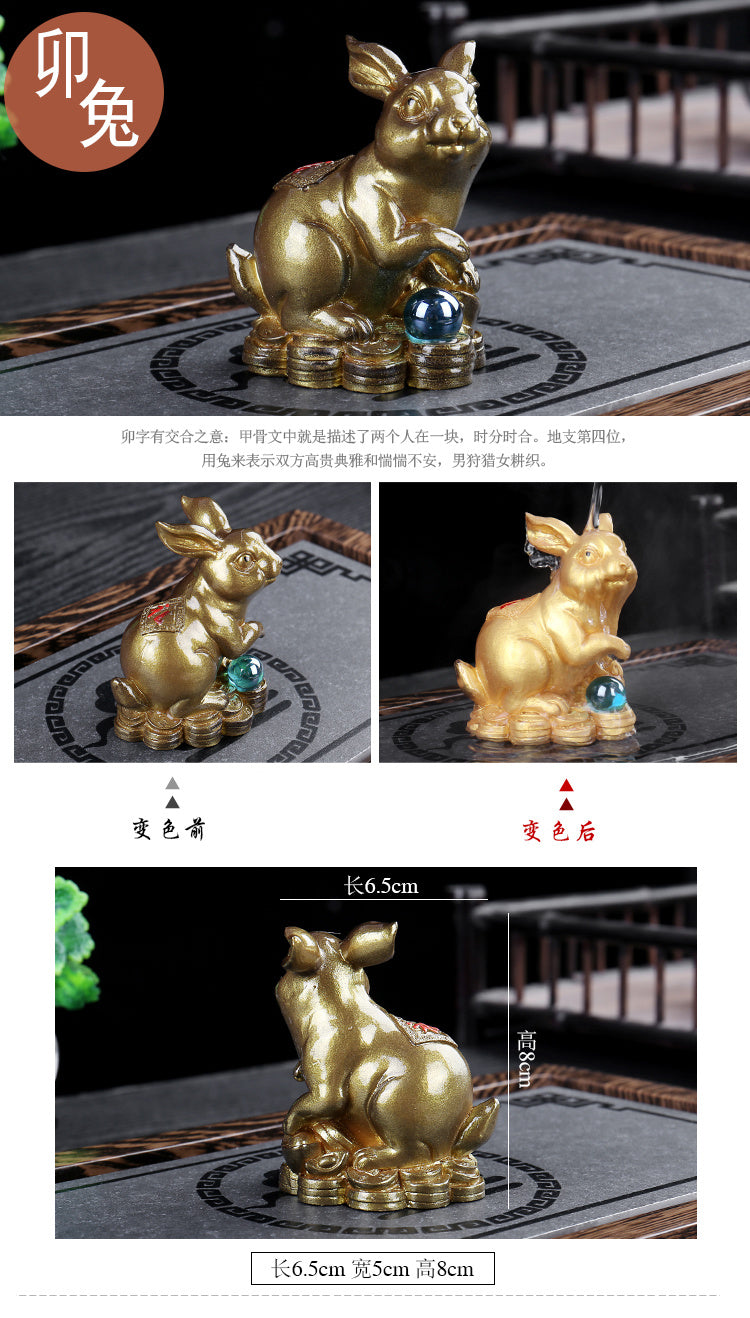 Color changing twelve zodiac animals tea pet ornaments lucky tea toys animal rat ox tiger rabbit dragon snake horse sheep monkey chicken dog pig