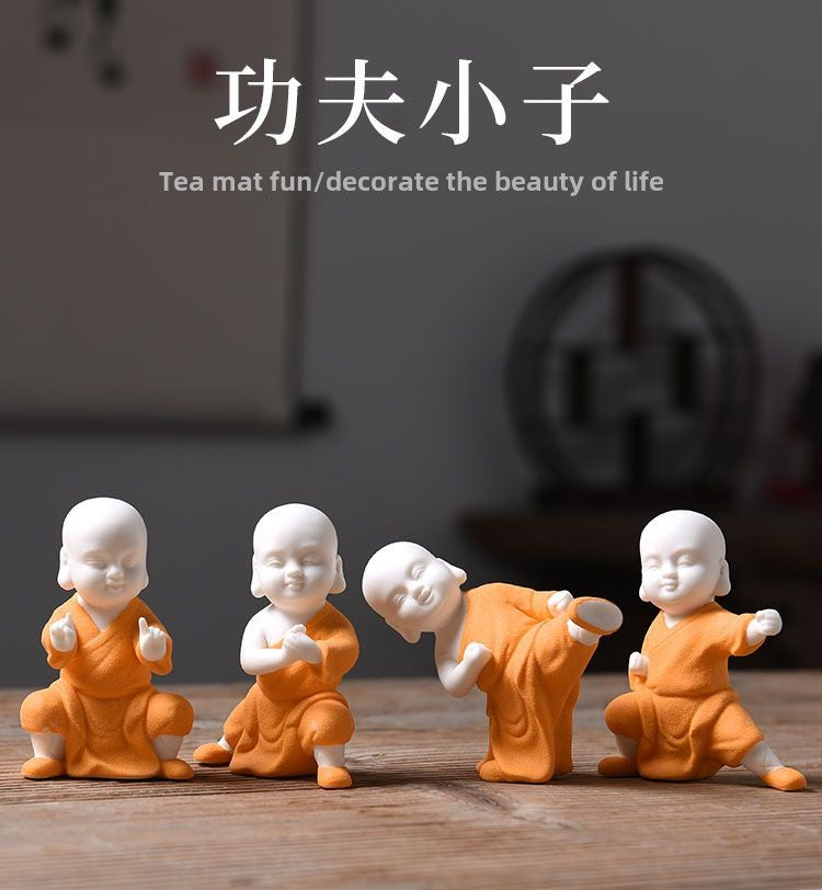 Tea pet ornaments ceramic kung fu little monk boutique can be raised high white porcelain sand mining living room decoration tea utensils table accessories