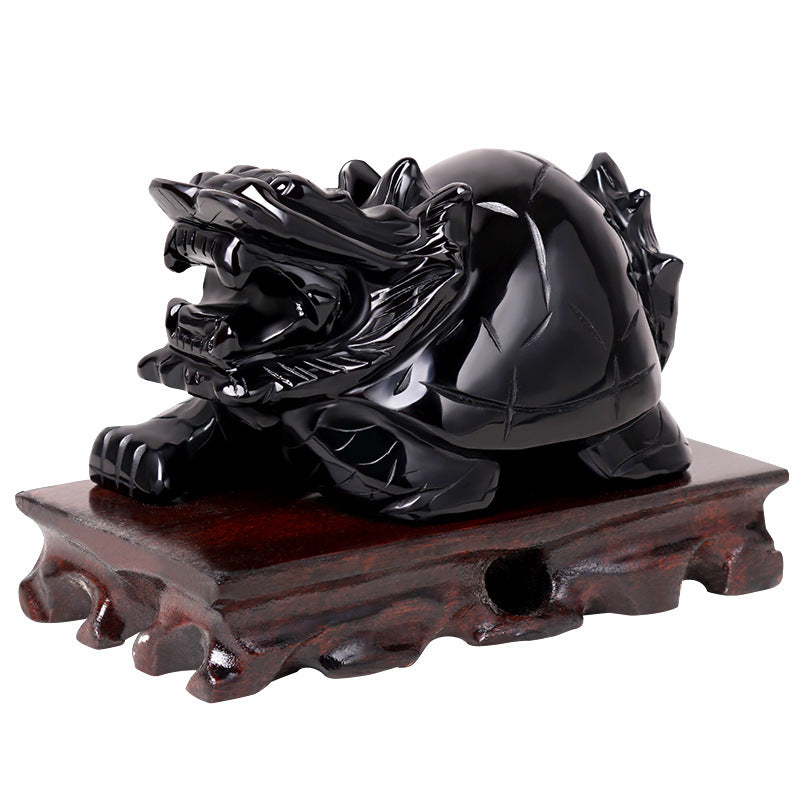 Top crystal natural obsidian eight trigrams dragon turtle ornaments office living room porch living room crafts