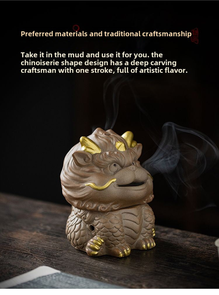 Kirin Incense Burner Suanni Ceramic Mugwort Creative Incense Burner Sandalwood Agarwood Tea Pet Zen Mythical Beast Ornaments