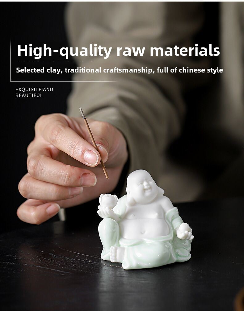 [Exquisite Ceramics] Dehua White Porcelain Maitreya Buddha Zen Tea Pet Ornaments Little Monk Tea Tray Tea Ceremony Supplies Accessories Car Decoration Supplies