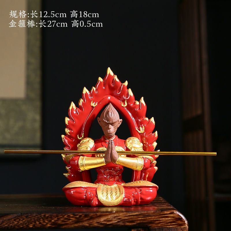 [The golden hoop can be removed] White porcelain fighting Buddha Monkey King Sun Wukong ornaments home porch living room wine cabinet decoration tea tray tea pet