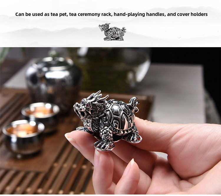 Silver Age 999 Pure Silver Dragon Turtle Tea Pet Creative Ancient Mythical Beast Lucky Xuanwu Tea Pet Personalized Tea Table Decoration