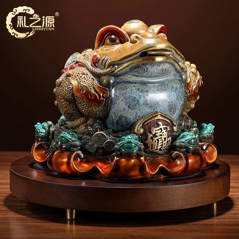 The source of gifts to attract wealth and prosperity, all-copper golden toad ornaments, three-legged toad, copper golden cicada, store front desk decoration, opening gift