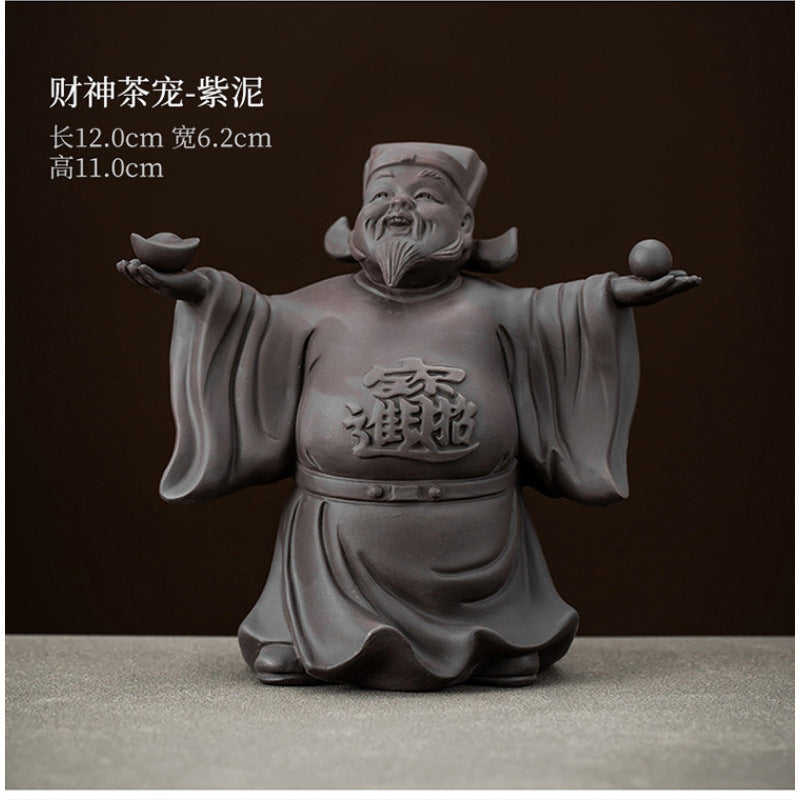 New original purple sand God of Wealth tea pet small ornaments to attract wealth and can be raised tea ceremony accessories tea table tea table decorations