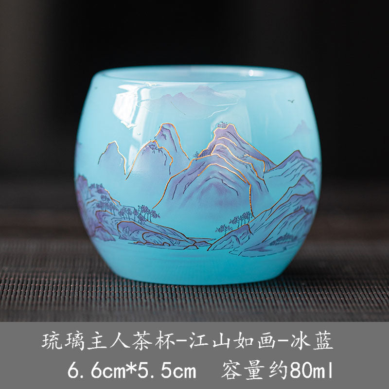 New hand-made silver-inlaid glazed jade white dragon and phoenix host tea cup single creative tea cup jade porcelain tea cup