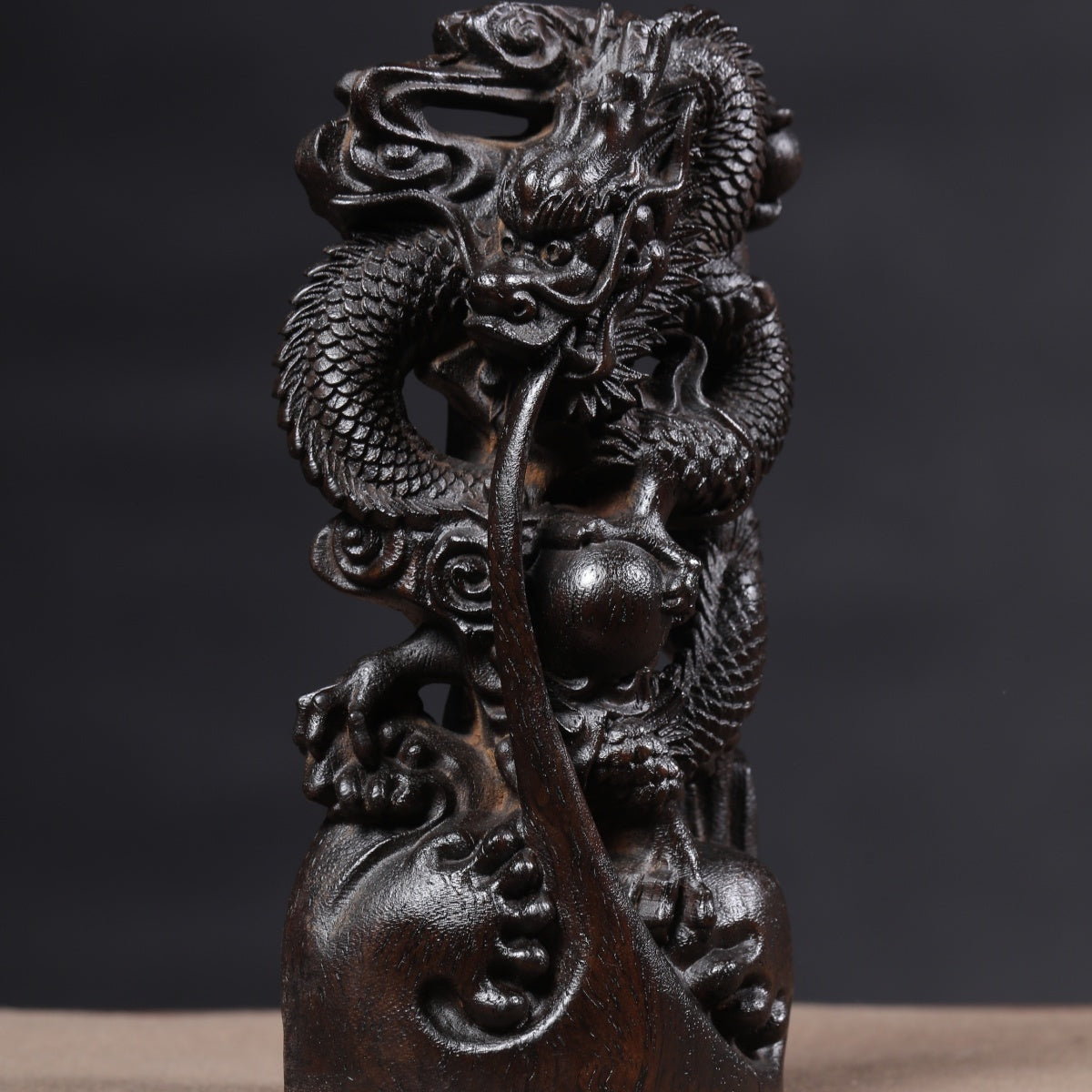 Solid wood ebony carved blue dragon auspicious dragon spitting beads living room home crafts zodiac decoration opening decoration gift