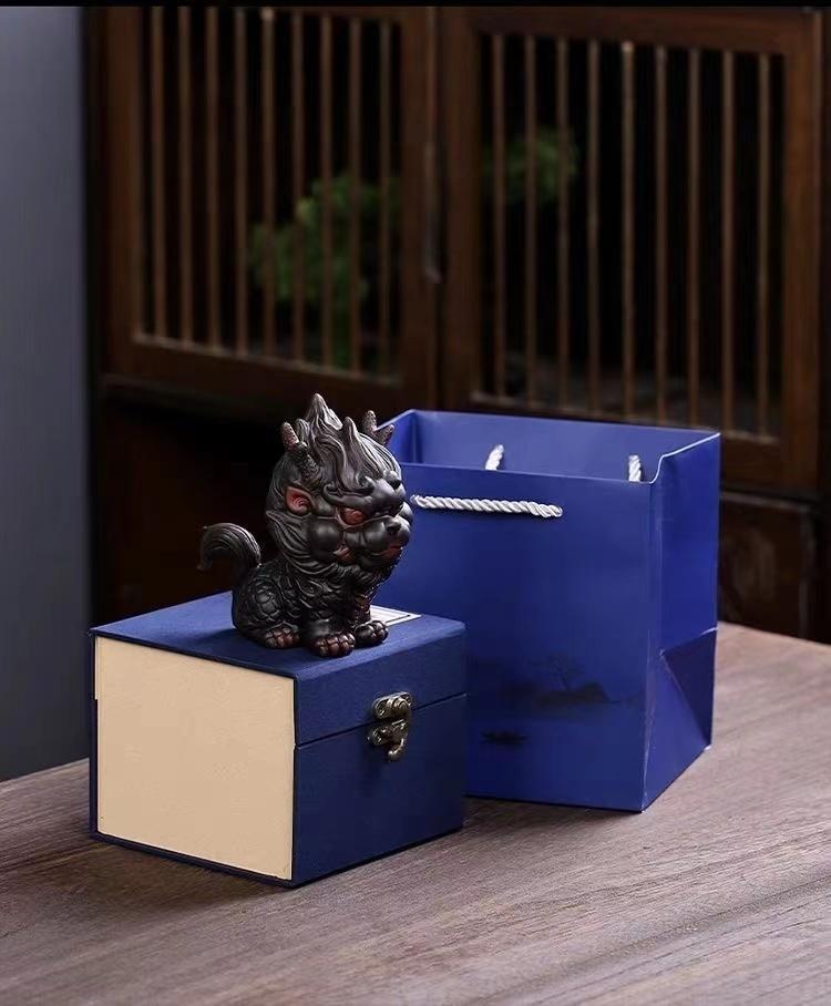 Ancient Trade Kiln Purple Pottery Fire Kirin Tea Pet Ornaments Boutique Can Be Raised High-end Fortune Beast Tea Table Tea Table Ornaments Tea Toys