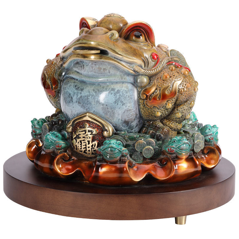 The source of gifts to attract wealth and prosperity, all-copper golden toad ornaments, three-legged toad, copper golden cicada, store front desk decoration, opening gift