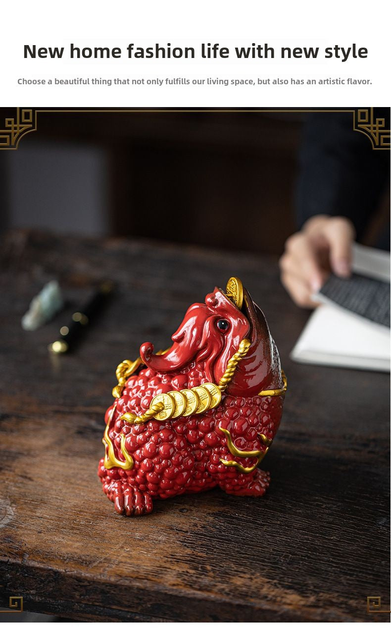 Dehua living room red ceramic golden toad opening business fortune three-legged toad large office porch crafts ornaments