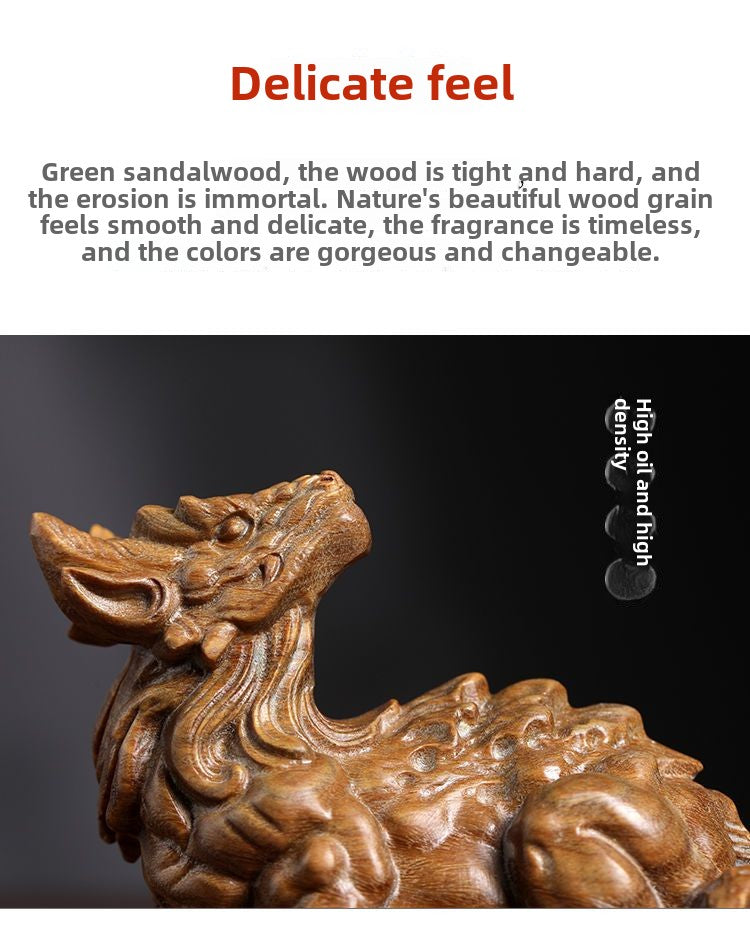 Natural Green Sandalwood Solid Wood Carving White Ze Ornament Handheld Piece Home Decoration Craft