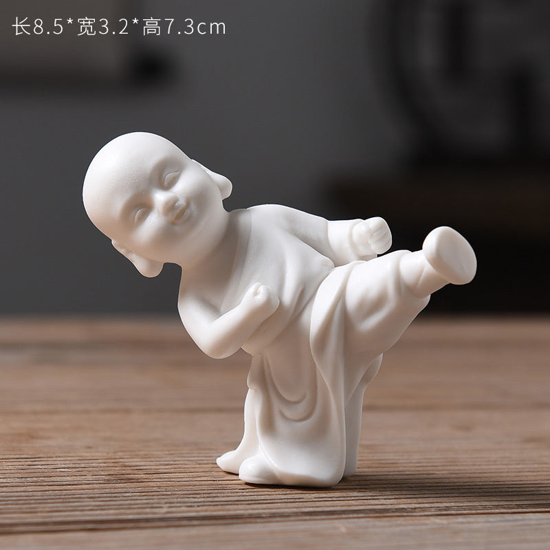 Tea pet ornaments ceramic kung fu little monk boutique can be raised high white porcelain sand mining living room decoration tea utensils table accessories