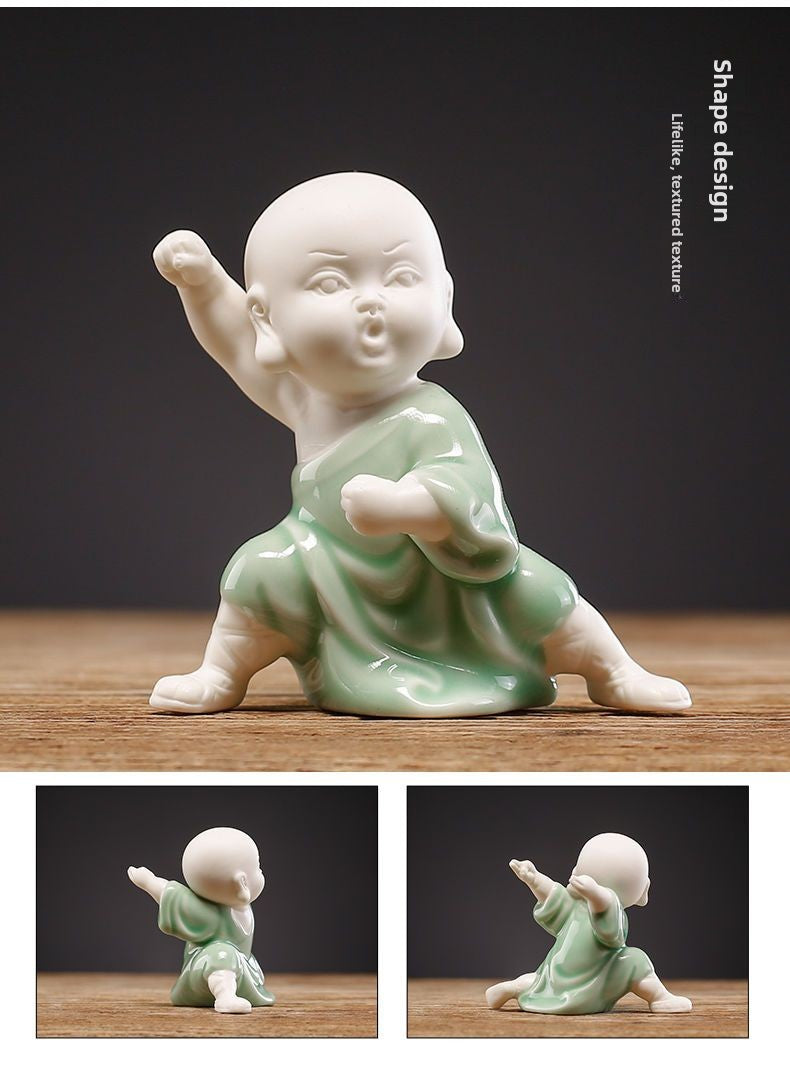 Tea pet ornaments ceramic kung fu little monk boutique can be raised high white porcelain sand mining living room decoration tea utensils table accessories