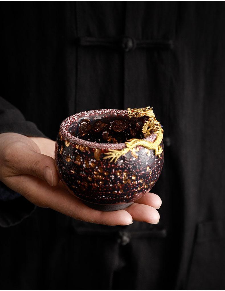 Oriental Golden Dragon ... Wood-fired handmade ceramic tea cup for men, high-end Kung Fu single personal tea cup for drinking tea, master cup