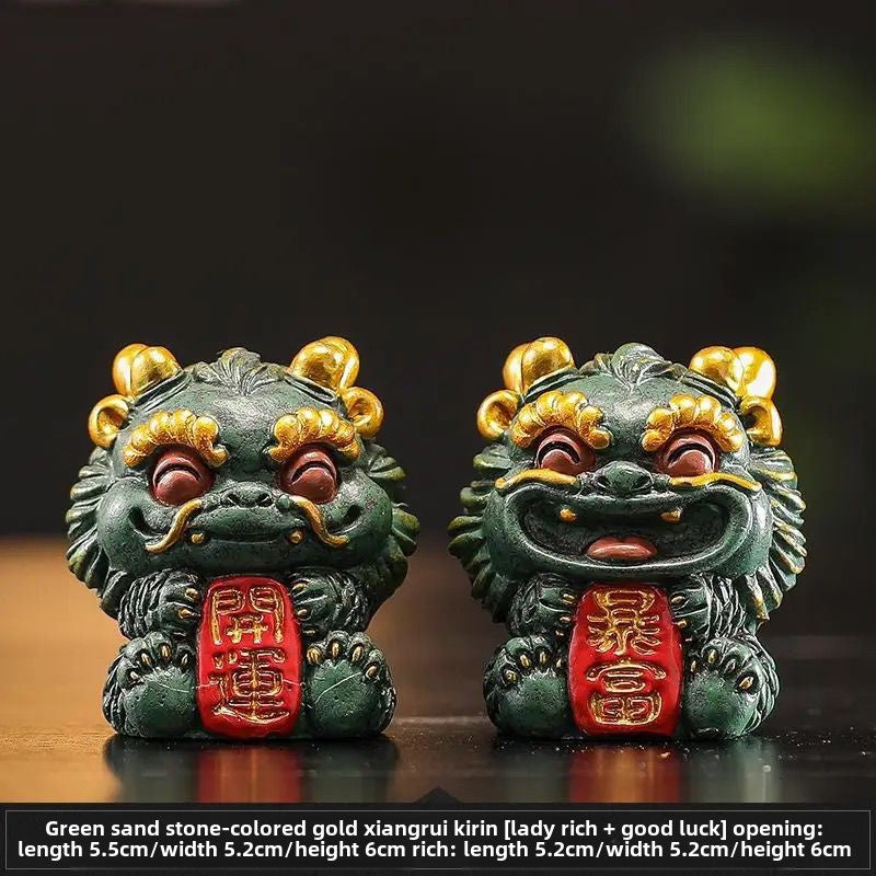 Chinese style cute healing Pixiu Qilin pair of living room entrance feng shui layout home fortune and wealth ornaments