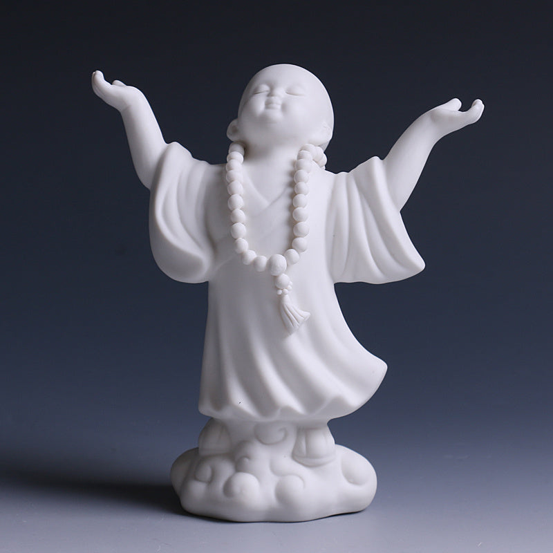 Creative boutique Dehua white porcelain Zen little monk tea pet ornaments handmade ceramic little monk home decoration