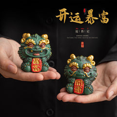 Chinese style cute healing Pixiu Qilin pair of living room entrance feng shui layout home fortune and wealth ornaments