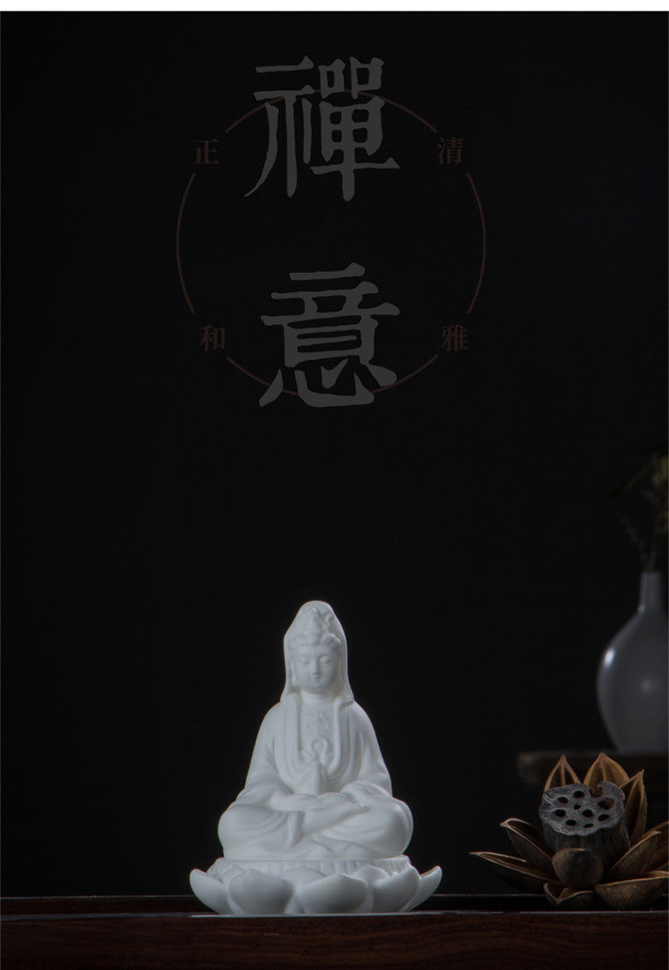 White porcelain lotus Guanyin Buddha statue ornaments car accessories personality Zen Tathagata Buddha tea pet tea ceremony tea play decorations