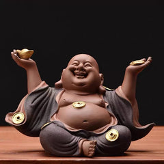 New Chinese Zen ceramic Maitreya Buddha ornaments living room porch desk Buddha statue decoration tea room desktop tea pet