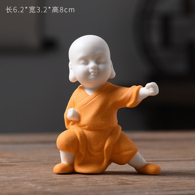 Tea pet ornaments ceramic kung fu little monk boutique can be raised high white porcelain sand mining living room decoration tea utensils table accessories