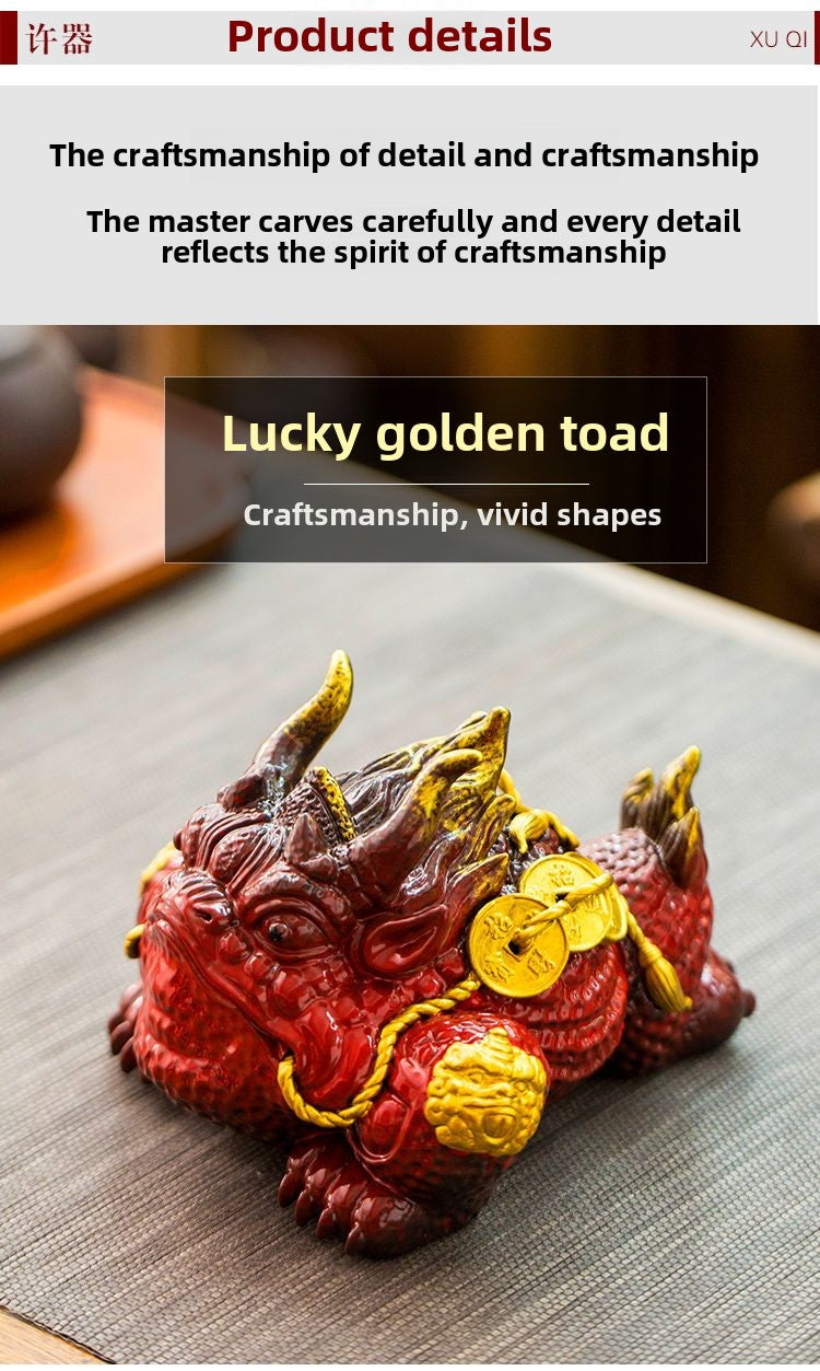 Fortune-attracting golden toad Feng Shui ornaments, large toad tea pets, can be raised as office shop opening gifts, ceramic crafts