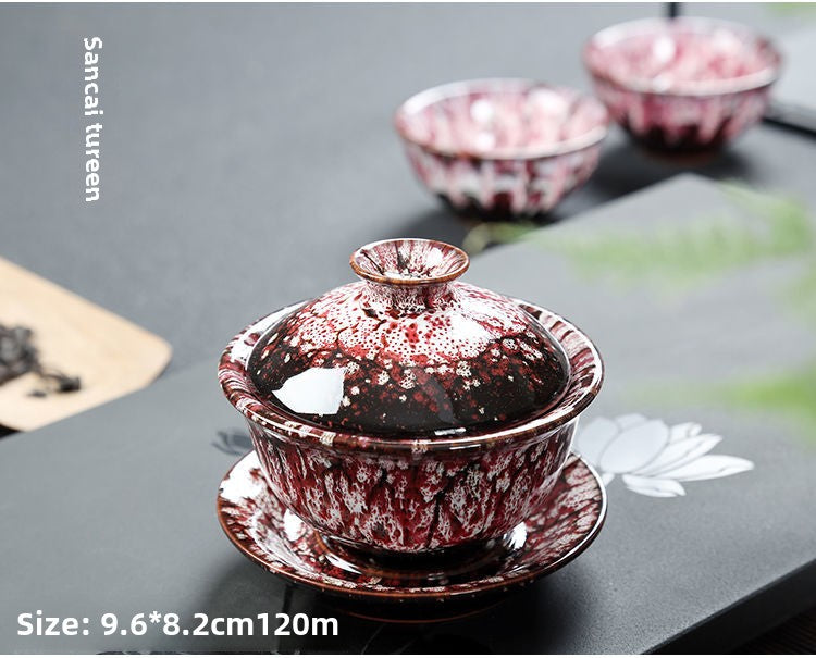 Kung Fu tea set household complete set office reception Jianzhan kiln change Jun kiln living room teapot tea cup simple