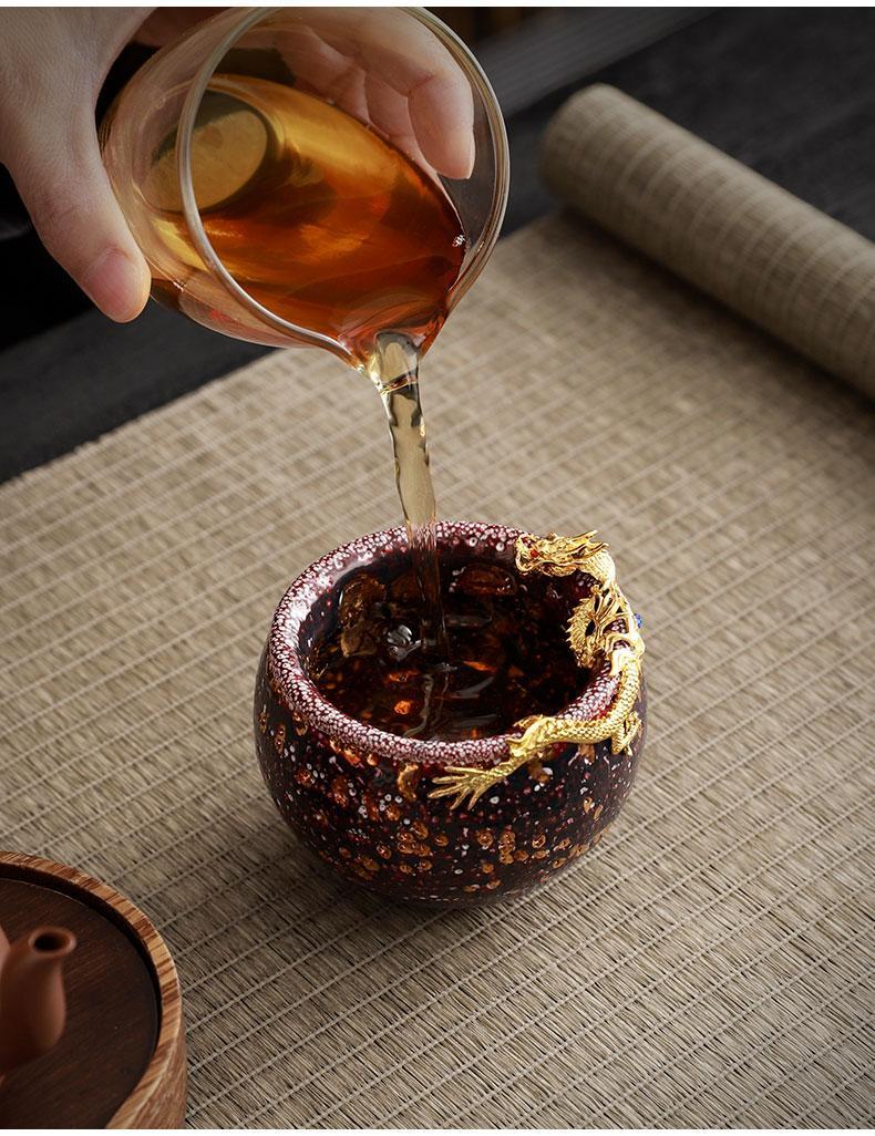 Oriental Golden Dragon ... Wood-fired handmade ceramic tea cup for men, high-end Kung Fu single personal tea cup for drinking tea, master cup